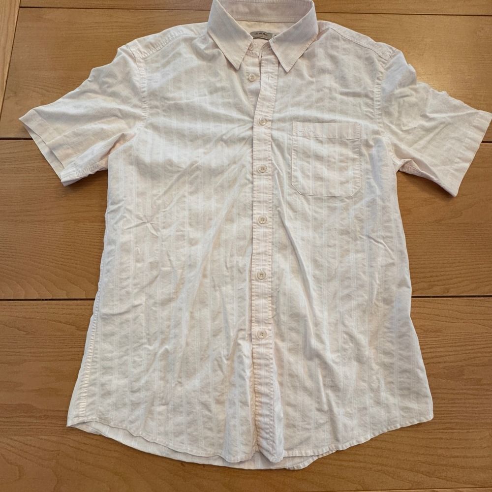 Jevoni Short Sleeve Button Up Shirt Mens 52 Pink Striped Lightweight Minimalist